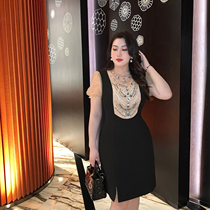 GLEC Big Code Women Dress High-end Fat Mm Heavy Engineering Nail Drill Temperament Name Yuanfeng Advanced Sensation Bubble Cuff Mesh Yarn Dress dress