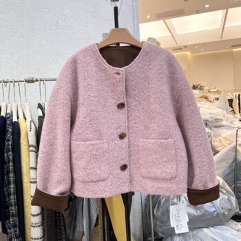 2025冬季新款5231法式时尚小香风百搭圆领单排扣女加棉毛呢外套