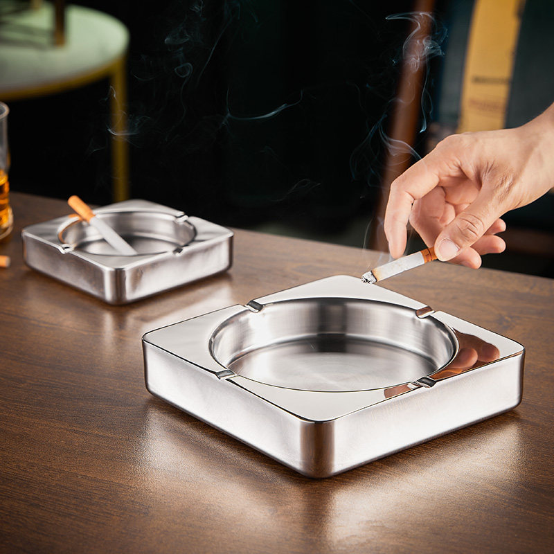 Bar ktv special stainless steel large round ashtray height anti-wind fly fly fly fly tide multi-function