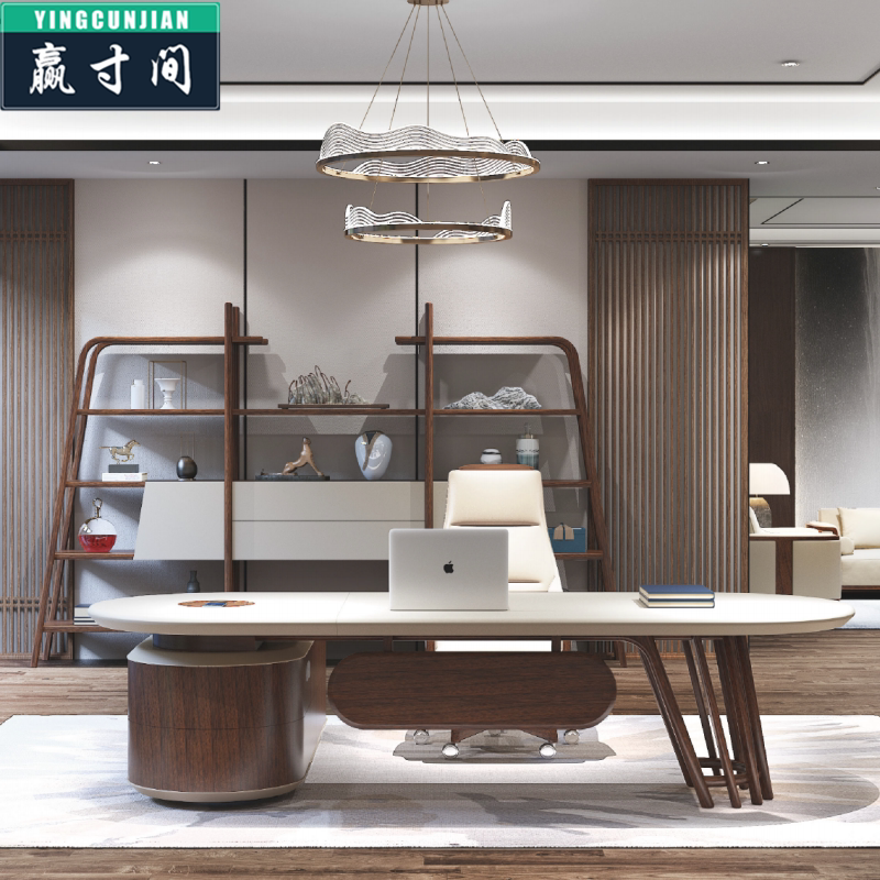 New Chinese-style boss desk simple modern ladies solid wood executive desk light luxury high-end white paint president desk