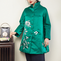 CPP647 autumn and winter New Republic of China style retro collar embroidery Tang suit daily long coat top