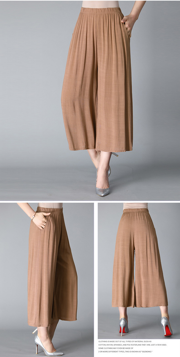 Mùa hè giữa và tuổi già phụ nữ quần chân rộng 9 chín quần cotton cao eo béo mẹ váy váy mỏng lỏng quần âu các kiểu có áo đồ bộ tuổi trung niên