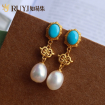 Baroque earrings retro European and American court style natural pearl earrings female long temperament fashion sterling silver earrings