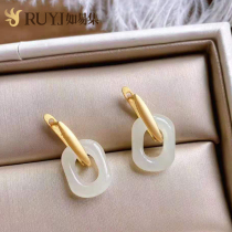 Fashion earrings 2021 New Tide autumn and winter simple natural Hetian jade earrings female autumn and winter temperament silver ear buckle