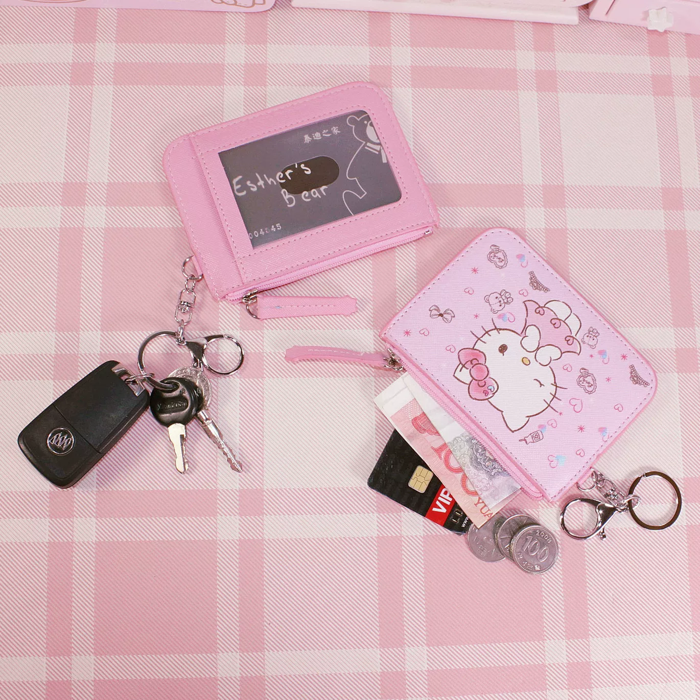 Hello Kitty, Disney, милая кошелёк-кошелёк на молнии, держатель для карт, подвеска с мультяшкой