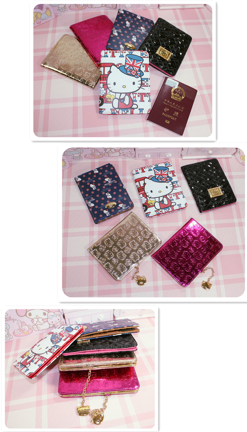 Túi đựng hộ chiếu hello kitty dễ thương mới Hello Kitty mèo hộ chiếu bộ túi tài liệu đa chức năng Nhật Bản và Hàn Quốc vỏ bọc hộ chiếu dễ thương