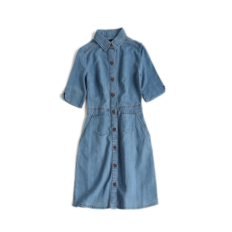 Nga ~ vẻ đẹp ~ ba chiều mỏng denim đầm váy trễ vai