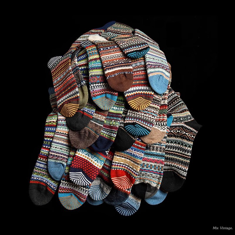 Mix of European and American Style Vintage Socks, Work Boots, Red Wing Long Socks, American Ethnic Style Handmade Wool Socks for Couples