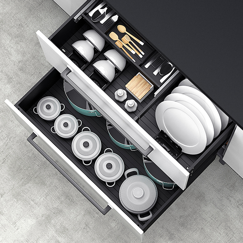 Kitchen Integral Cupboard Pull Basket Double aluminium alloy cramps Pumping Containing Bowls Saucer three layers damping drawer Seasoning Pull Basket