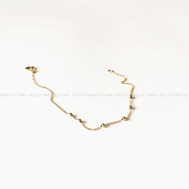 Thiết kế HN | Vòng chân đính hạt vàng nhỏ gọn tối giản Vòng đeo tay siêu mịn mạ vàng 14K của Mỹ Màu vàng vòng đeo chân nữ