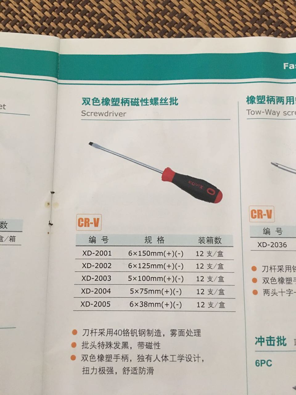 Xinda tool 5 x 100mm cross-lined high-grade chrome vanadium steel rubber and plastic soft handle magnetic screw driver XD-2003