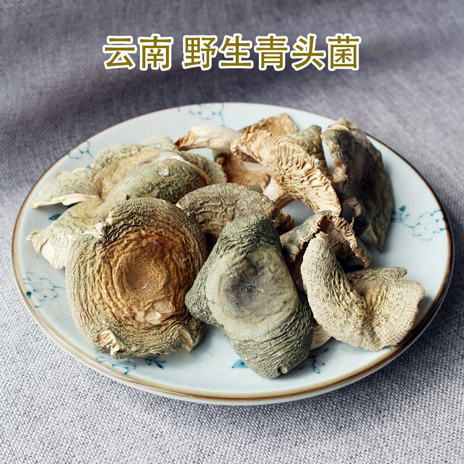 Yunnan Ailao Mountain wild green head Fungus Mushroom Green red mushroom green mushroom green fungus