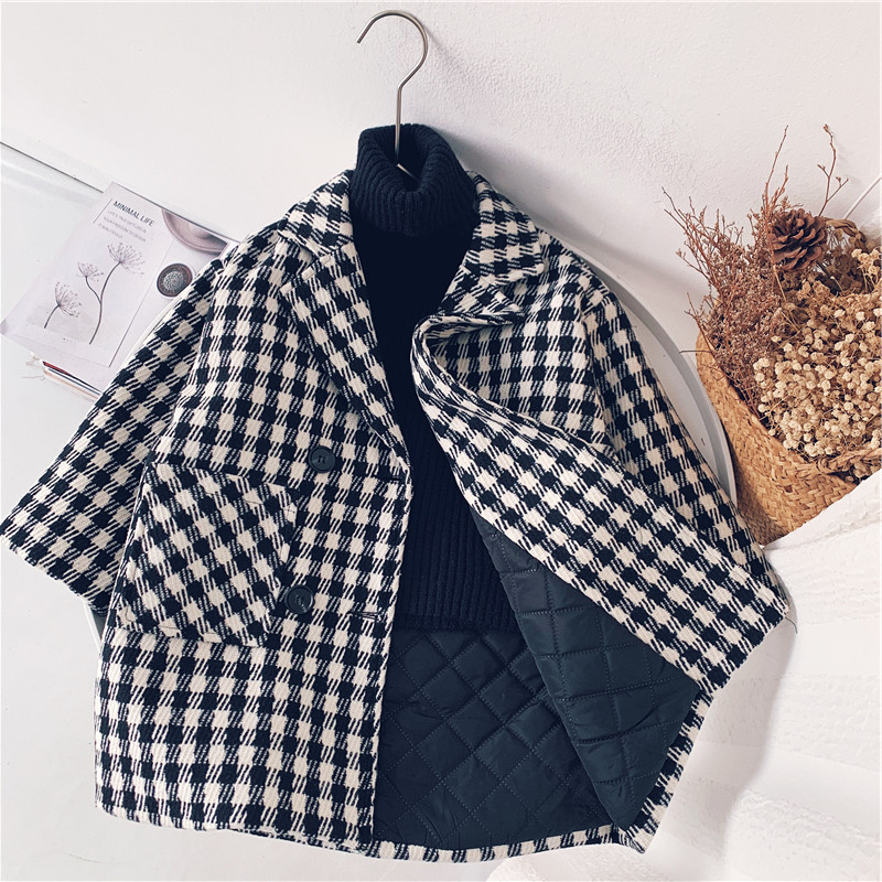 Xiao Jie's boy's tartan medium long wool baby plus cotton thick tweed coat foreign atmosphere child coat