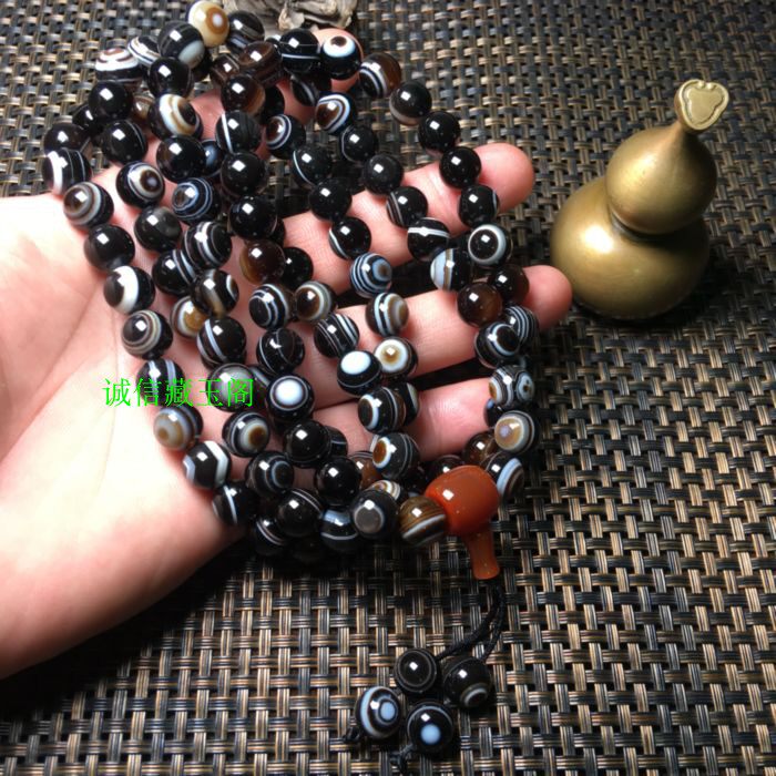 Heavenly Eye Tangled Silk Agate 108 Grain Hand String Natural Agate Chalcedony Bead Necklace Buddha Bead Rosary 10m Bracelet Dzi