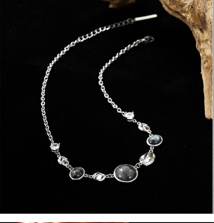 товар из китая 南风歌《我们自成宇宙》不规则项链s925黑玛瑙锁骨链纯银小众礼物 Wind song