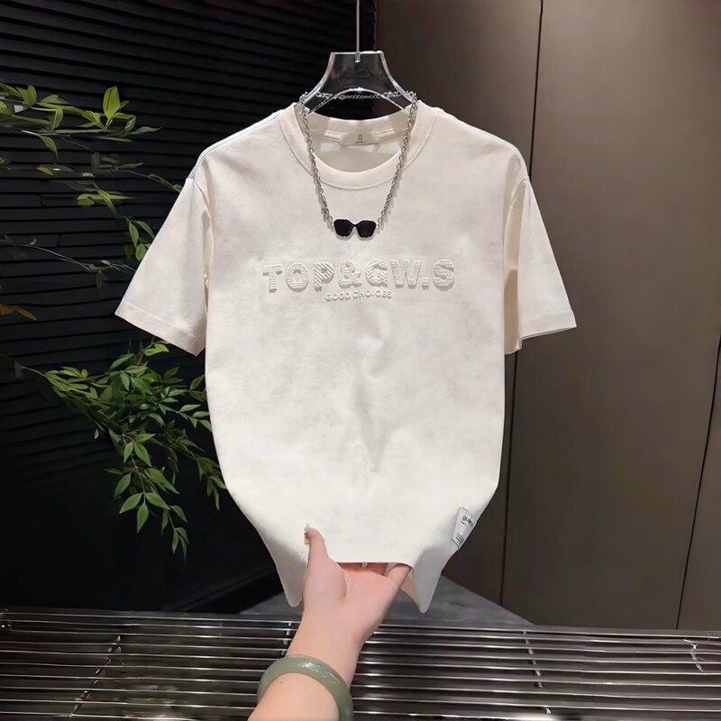 Summer New Trendy Brand Letter-Printed Round-Neck Short-Sleeve Men's Fashion Tie-Dye Design Casual Versatile Half-Sleeve T-Shirt