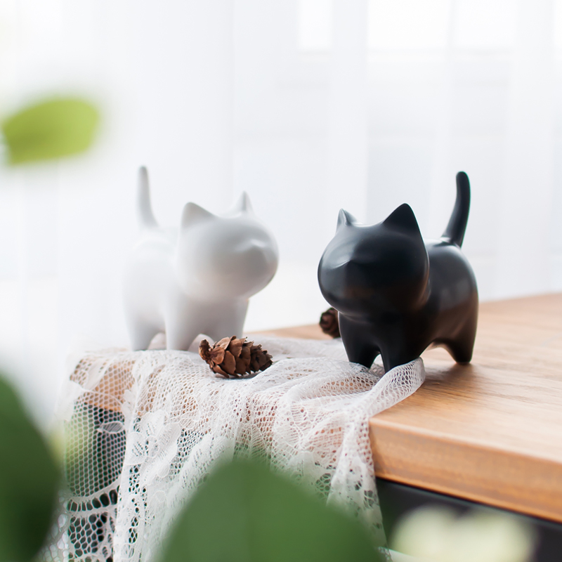 Ceramic Black & White Kitty Desktop Swing Piece Nordic Creative Home Cute Adornment Send Girl Couple Birthday Presents