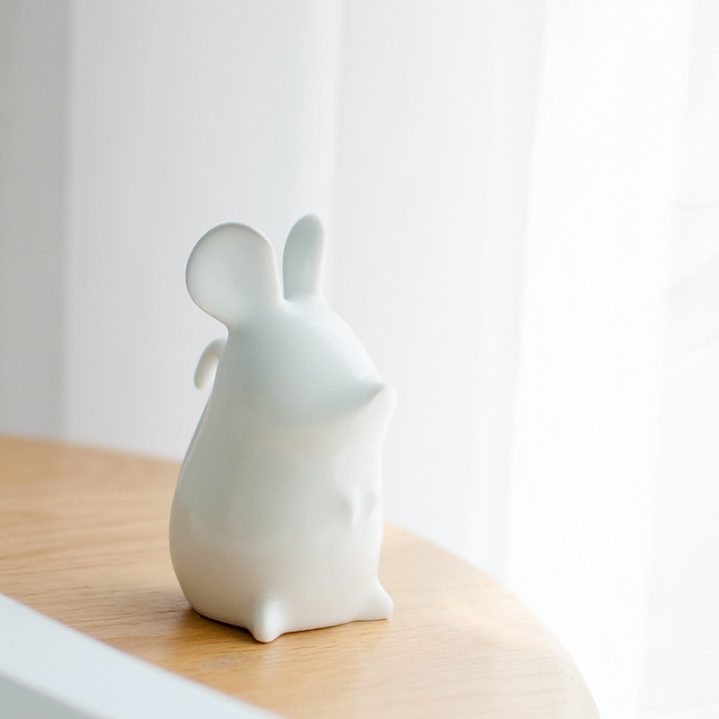 Ceramic cute black and white little mouse creative Nordic home desktop decoration decoration twelve zodiac birthday gift