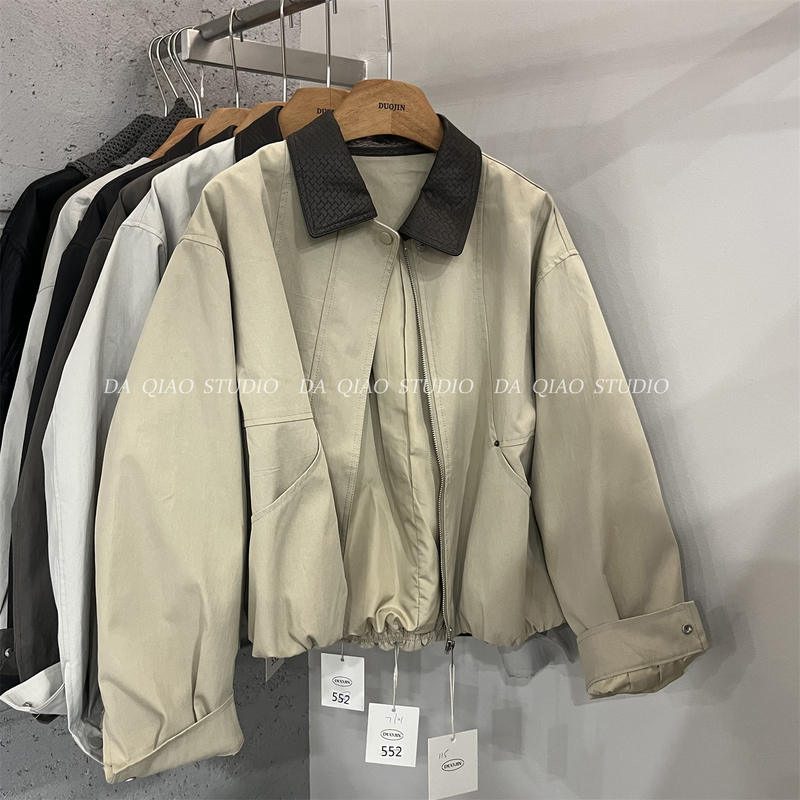High-End Woven Leather Lapel Workwear Short Jacket for Women 2026 Autumn New Loose Versatile Zipper Jacket Top High-End Woven Leather Lapel Workwear Short Jacket for Women 2026 Autumn New Loose Versatile Zipper Jacket Top