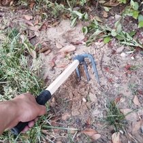 Forged gardening manganese steel hoe rake long handle Spring steel digging bamboo shoots wooden handle small hoe Small steel fork grass rake digging soil steel pick