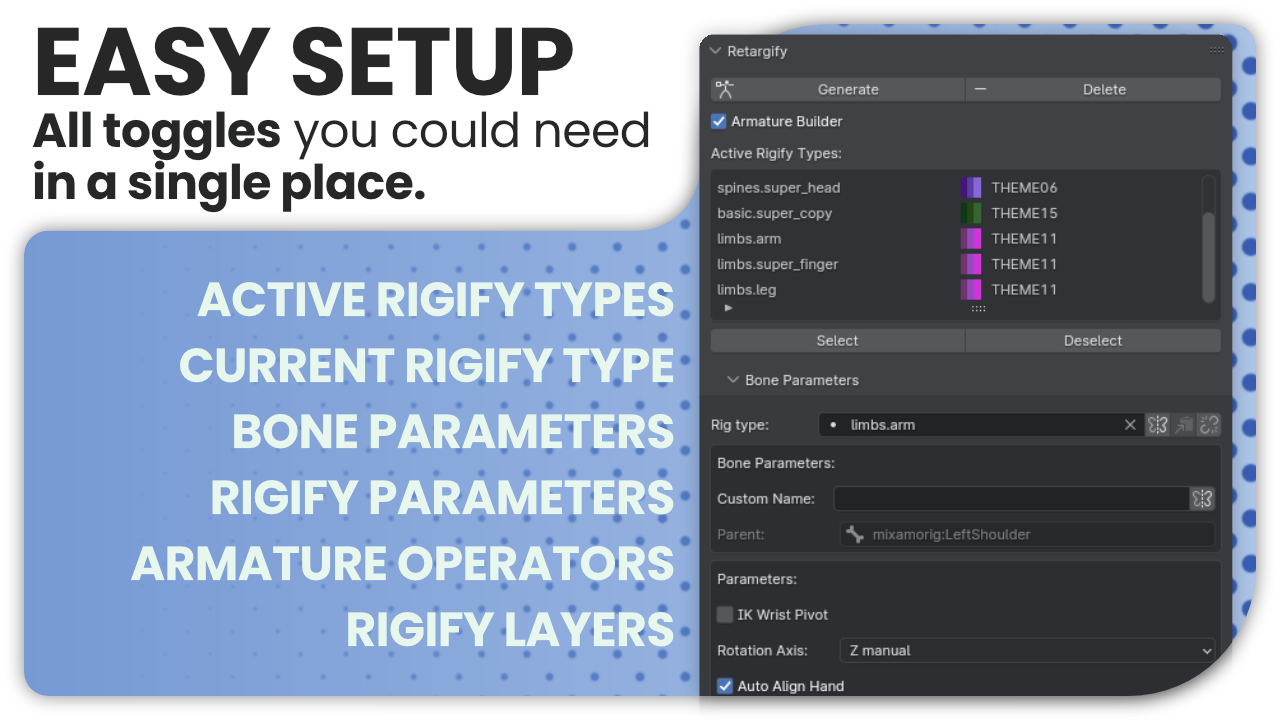 Blender骨骼绑定动画重定向插件 Retargify v1.1.16 RigifyRetargetThumbnailBlenderMarket_3.png