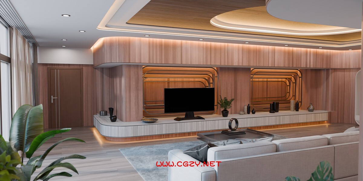Blender现代弯曲木质客厅3D模型 Modern Curved Wooden Living Room 10002.jpg
