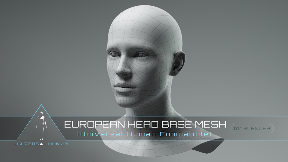 Blender欧洲人头部基础网格模型 Universal Human – European Head Base Mesh v3.0 Blender欧洲人头部基础网格模型 Universal Human – European Head Base Mesh v3.0