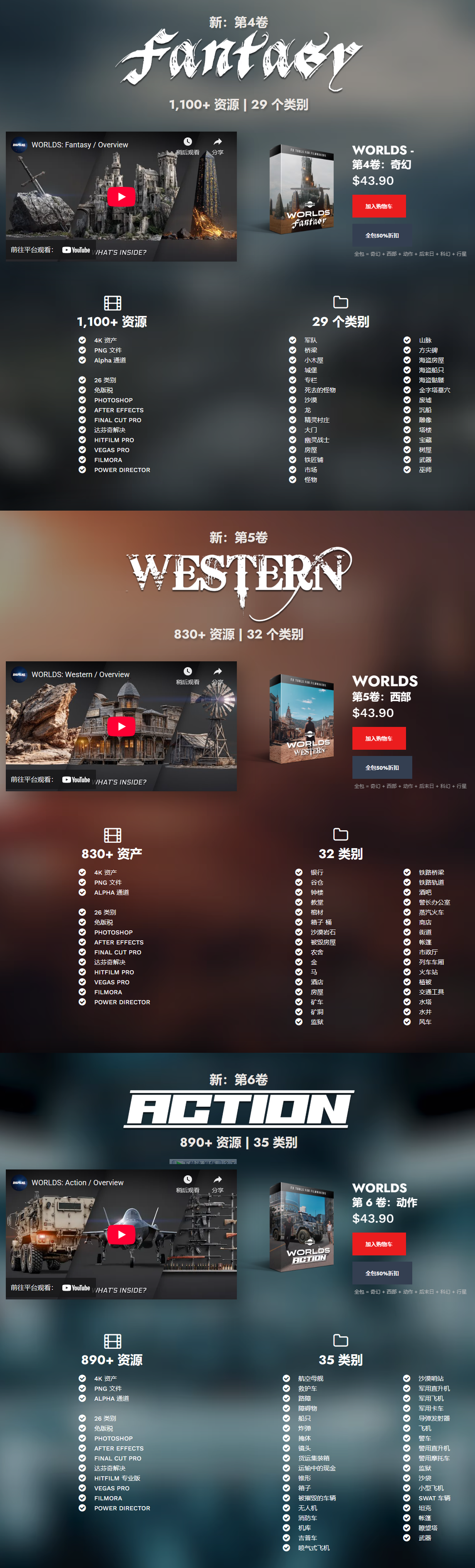 1600张奇幻·西部·动作场景特效合成透明PNG图片素材3套 Bigfilms – WORLDS Pack (Vol. 4 + 5 + 6)