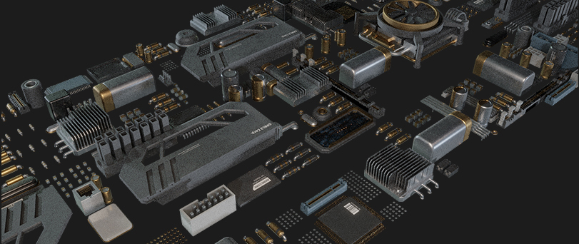 Blender电脑主板电路芯片电容电阻元素3D模型资产 Binary Frame Computer Mainboards Mobo4.jpg