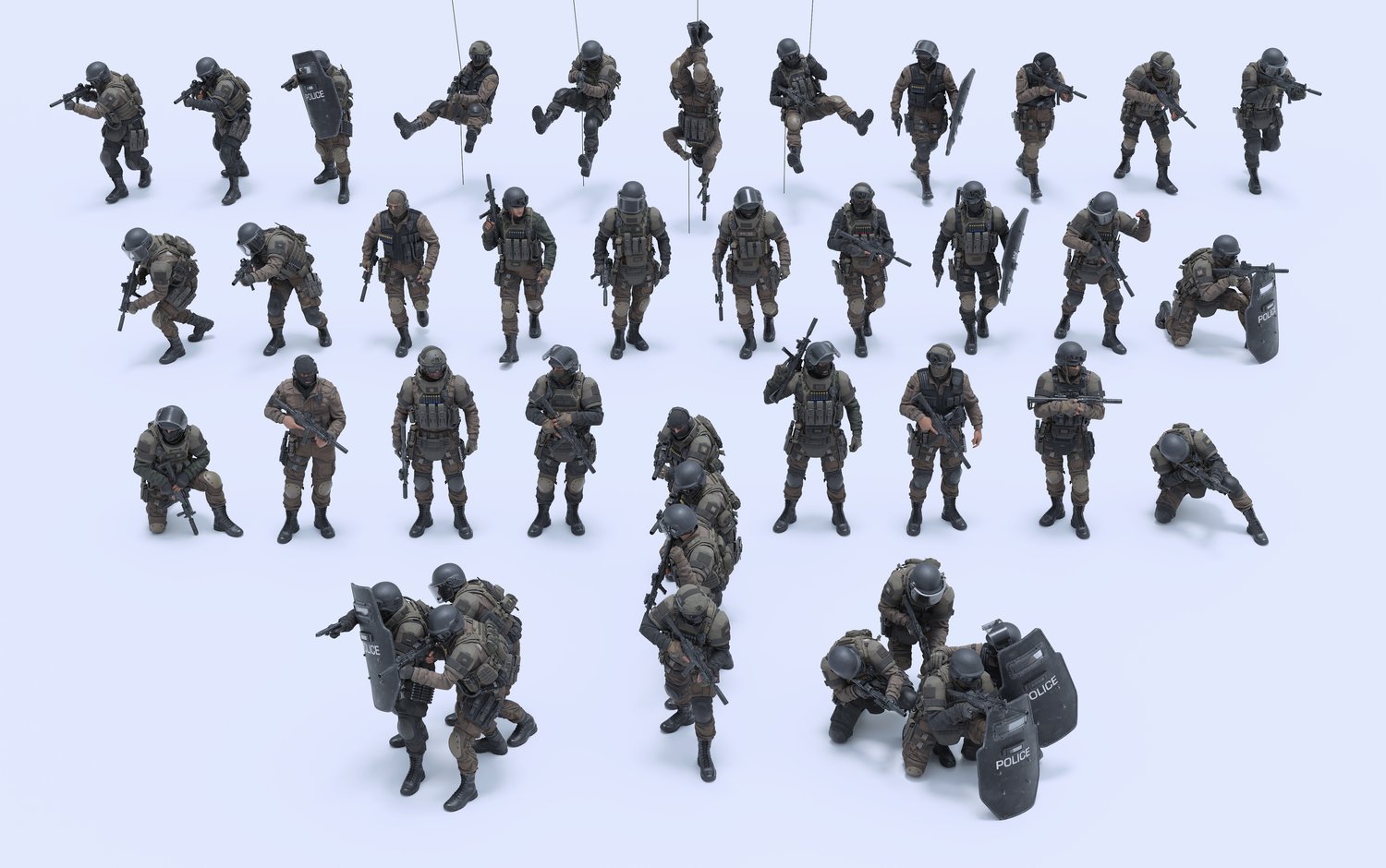 3D模型|突击特警部队人物角色防弹衣冲枪械装备模型包 BigMediumSmall – SWAT (Blender/FBX格式) Swat_Beige.jpg