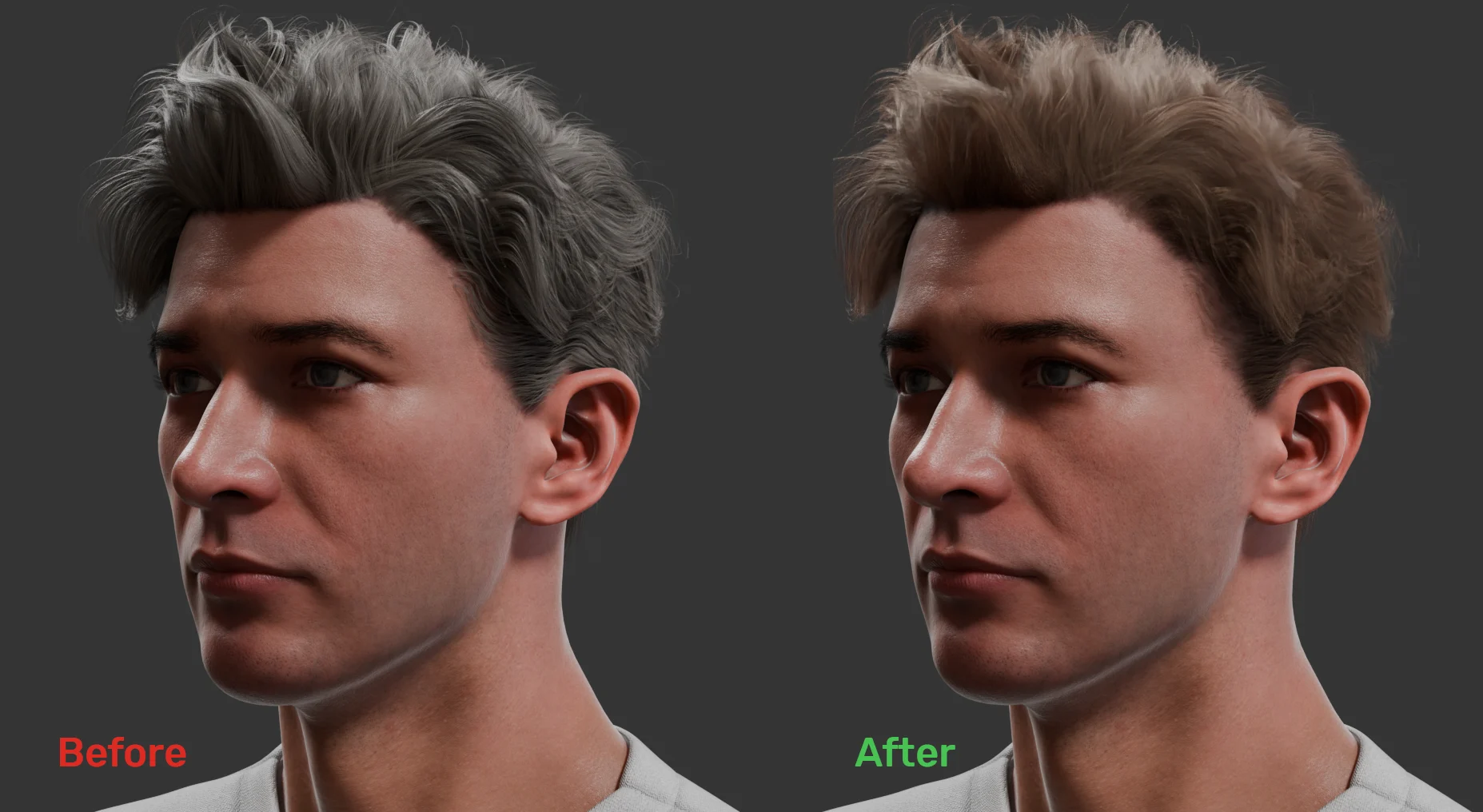 Blender角色毛发材质预设 Daz Studio Hair Material for Blender Hair 1 Before & After.webp