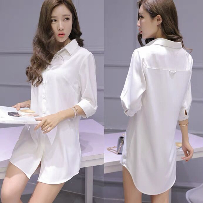 White Shirt Pajamas for Women, Mid-Length, Pure and Sexy Style, Loose and Casual, Spring and Autumn Shirt Nightdress, Sexy Boyfriend Style, Can Be Worn Outside