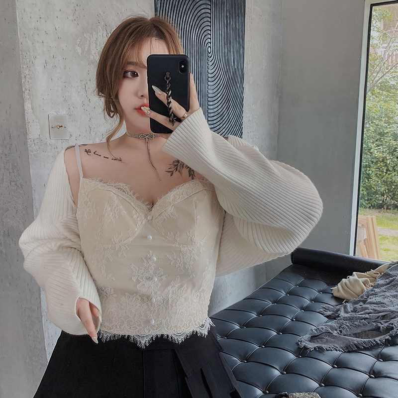 Hitong Big size women's dress Fat mm Spring conspicuge Sexy lace with bottom harnesses vest cover for the undershirt