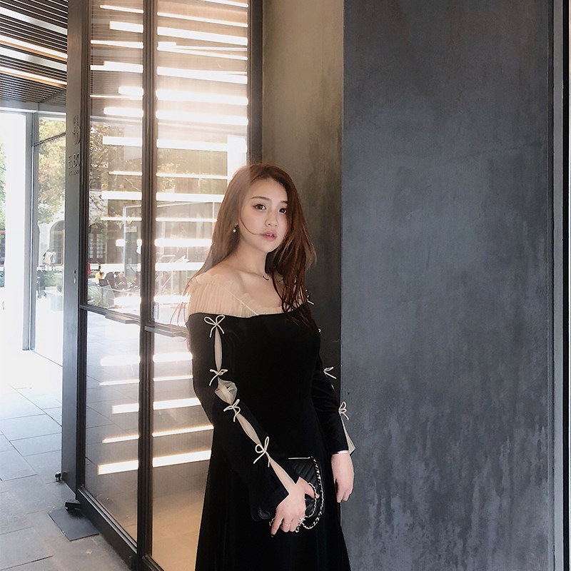 Xitonger large size women's clothing fat mm retro slim court style velvet dress black temperament celebrity evening dress