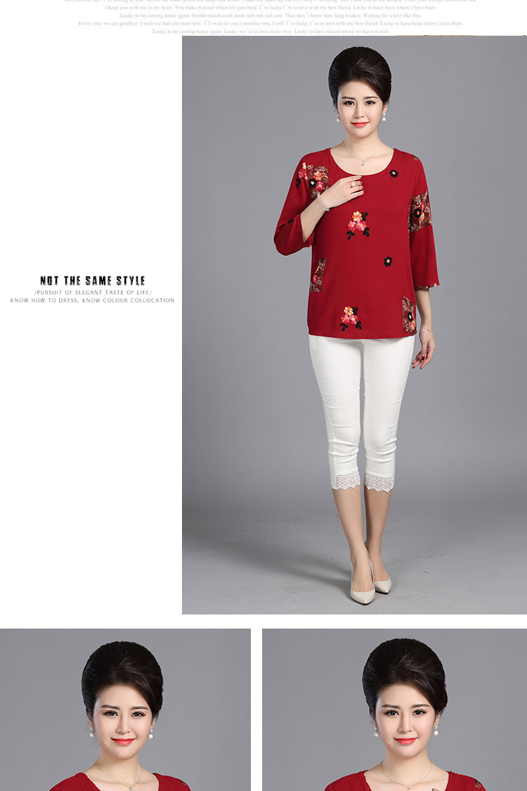 Mùa thu 2019 rộng kích thước lớn tay dài cotton nữ và vải lanh thêu thêu cộng với phân bón để tăng áo thun mẹ - Quần áo của mẹ thời trang tuổi trung niên u50