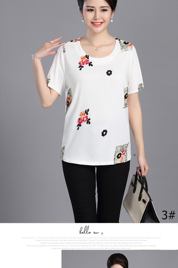 Mùa thu 2019 rộng kích thước lớn tay dài cotton nữ và vải lanh thêu thêu cộng với phân bón để tăng áo thun mẹ - Quần áo của mẹ thời trang tuổi trung niên u50