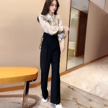 Gentle Korean suit women's fashion and high-end sense wearing a foreign style shirt to look thin overalls overalls casual temperament two-piece set