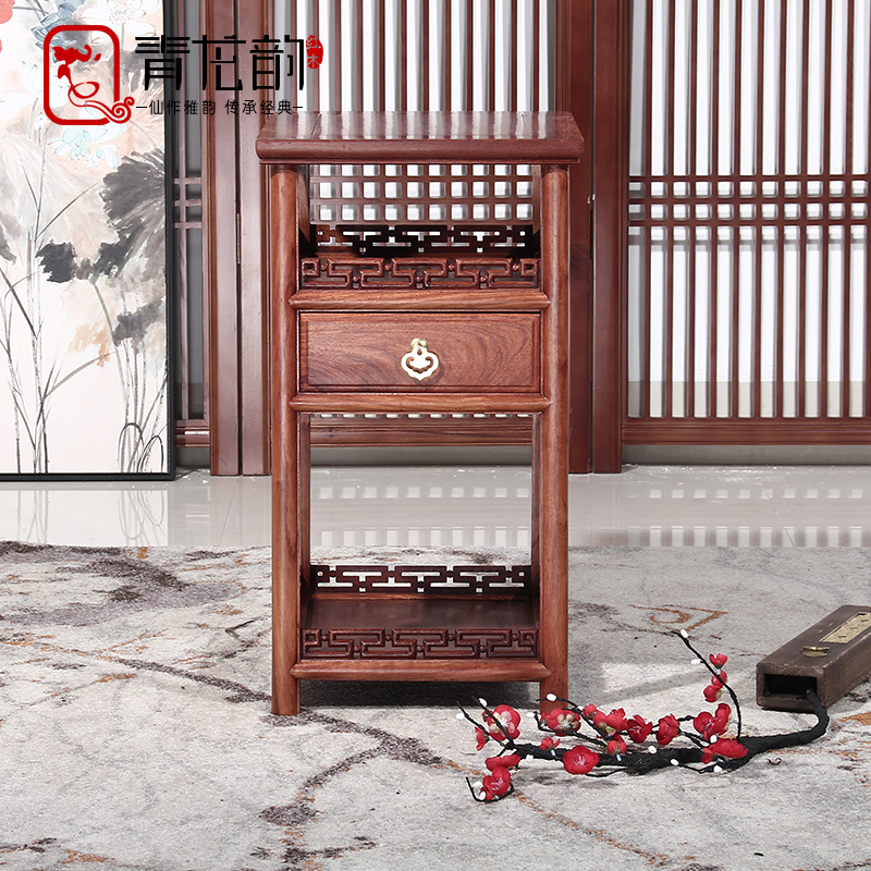 Solid wood multi-layer small kung fu coffee table antique Chinese Burmese rosewood with tea cabinet living room corner table