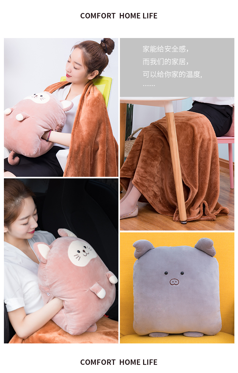 Dễ thương mèo gối quilt sử dụng kép văn phòng mùa hè điều hòa không khí chăn ăn trưa nghỉ gối ngủ nhung san hô đệm xe Chăn gối văn phòng 2 trong 1