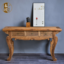 Old elm three-bucket cabinet drawer solid wood entrance cabinet decoration Nordic American one-piece wall foyer restaurant cabinet