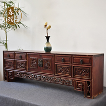 Elm Chinese-style entrance cabinet door-to-door solid wood partition cabinet Living room wall case table tea case carved old furniture