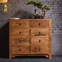 Solid wood eight-drawer cabinet old elm dining side cabinet retro Chinese storage and storage nine-drawer cabinet household entrance cabinet can be customized