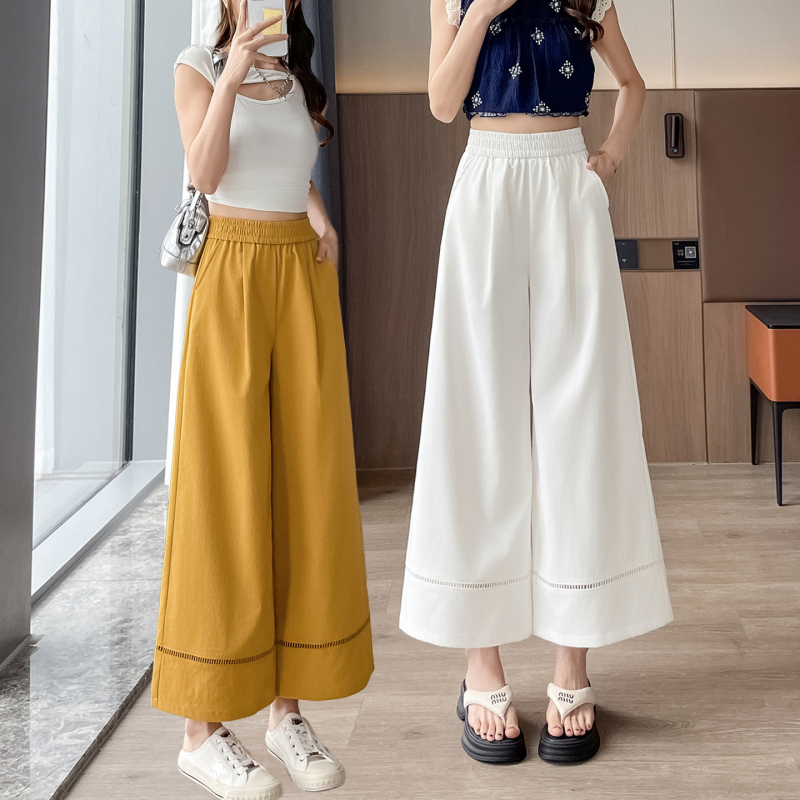 Petite Women's Ice Silk Straight-Leg Wide-Leg Pants, Loose Summer Thin Cropped Pants, High-Waisted Drapey Casual Pants