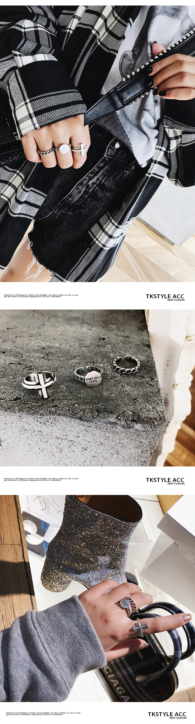 TKSTYLEACC tùy chỉnh Nhật Bản và Hàn Quốc mạng đỏ xu hướng giản dị hoang dã retro chéo ngón đeo nhẫn nhẫn nam pnj
