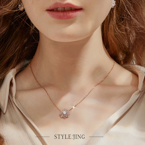 Swarovski, модное ожерелье, золотая цепочка до ключиц, стиль, серебро 925 пробы, 14 карат, розовое золото