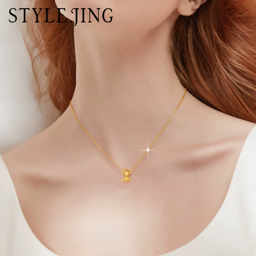 Ожерелье, цепочка до ключиц, золотая подвеска, стиль, серебро 925 пробы, золото 750 пробы