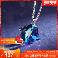 Синее ожерелье, цепочка до ключиц на день Святого Валентина, подвеска, серебро 925 пробы, простой и элегантный дизайн, легкий роскошный стиль