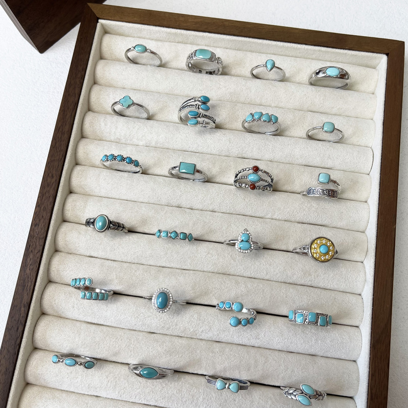Vittman 26Ss Fresh and Simple Style Natural Turquoise 925 Sterling Silver Adjustable Unisex Versatile Ring