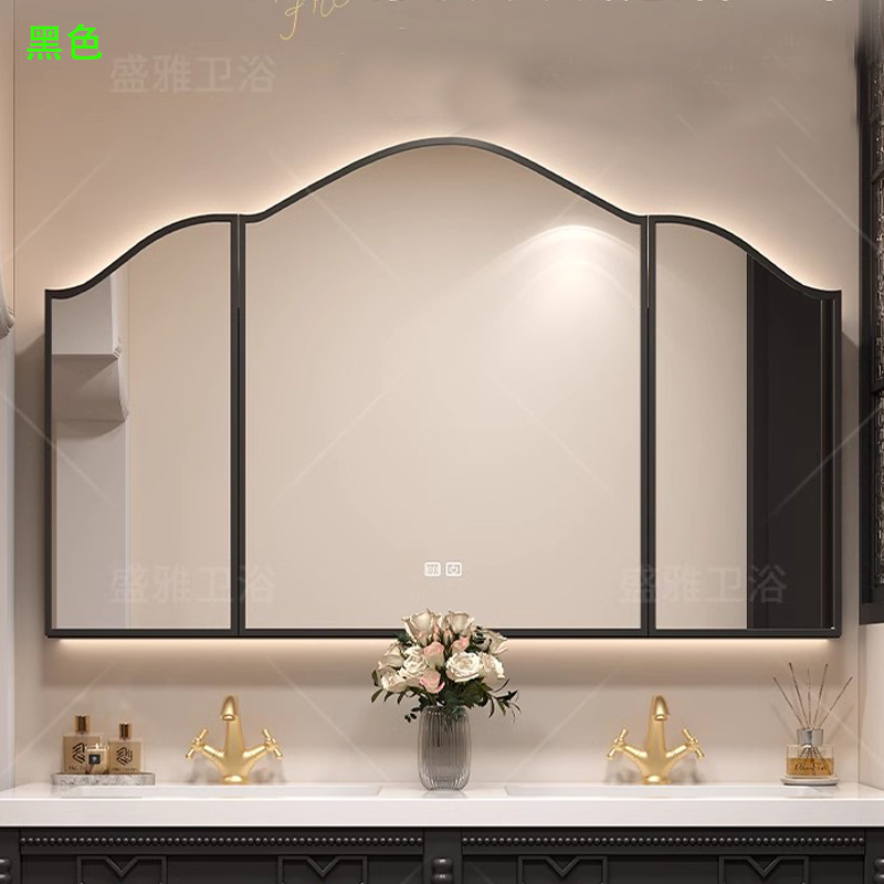 French-Style Retro Bathroom Smart Mirror Cabinet, Bathroom Storage, Defogging, Storage Mirror Cabinet, Solid Wood, Separate Mirror, Wall-Mounted