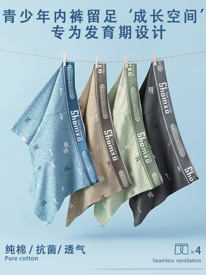 Teenage Boys' Underwear for Puberty, Junior High School Students' Pure Cotton Children's Boxer Shorts, Boys' Breathable Boxer Briefs for Older Children